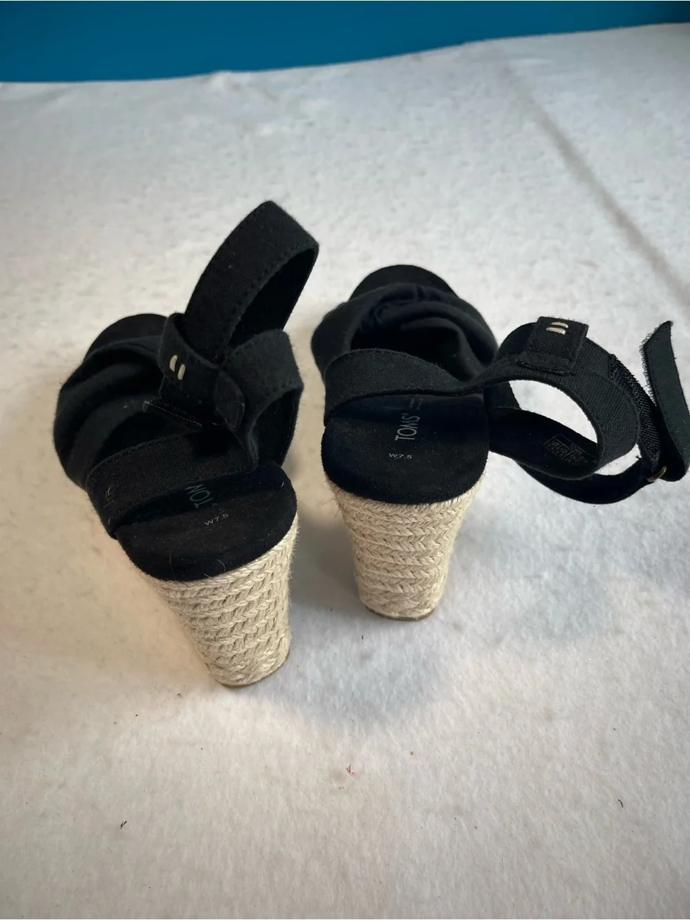 TOMS Black Canvas Espadrille Wedge Sandals Ankle Strap Women’s 7.5